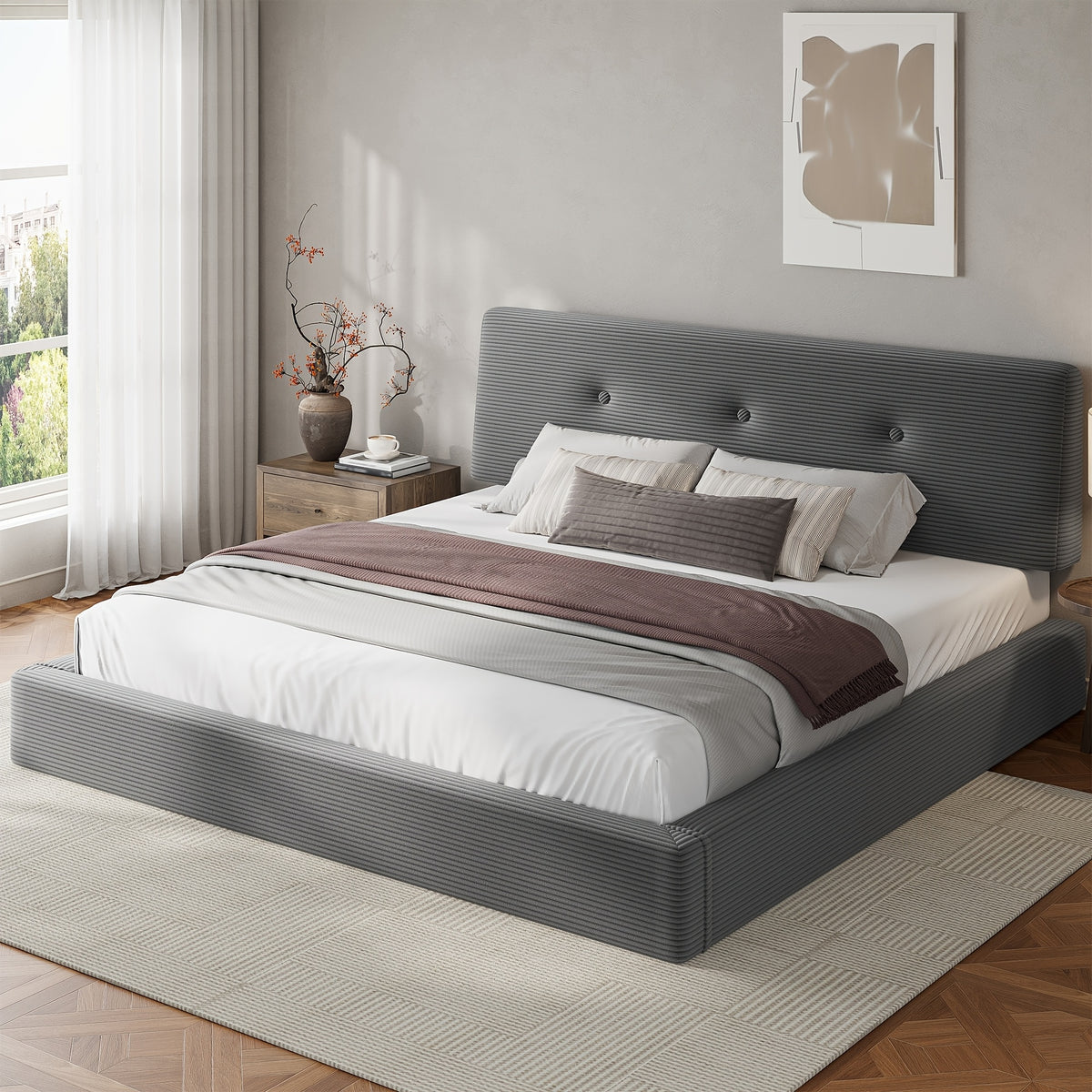 cloud bed frame adjustable headboard upholstered corduroy - Temu
