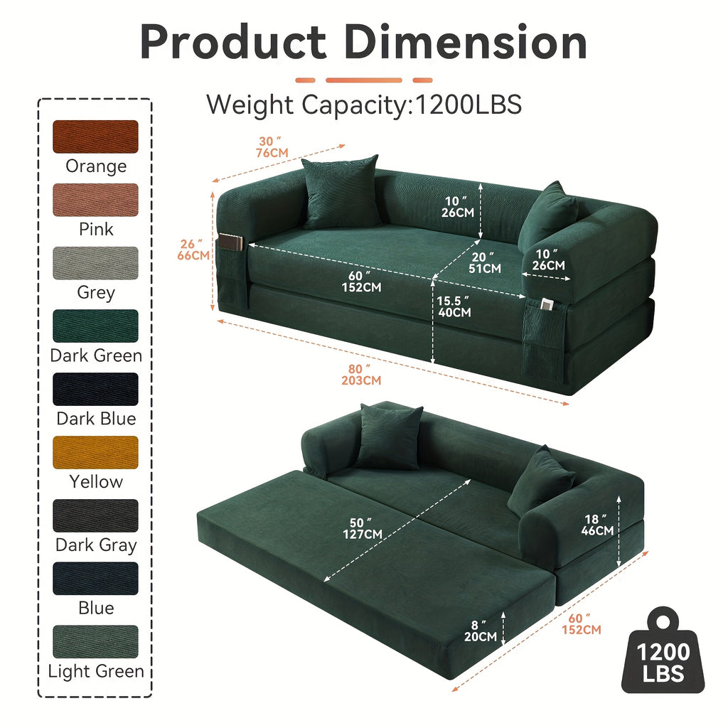 80 convertible sofa bed 3 in 1 corduroy folding pull couch - Temu
