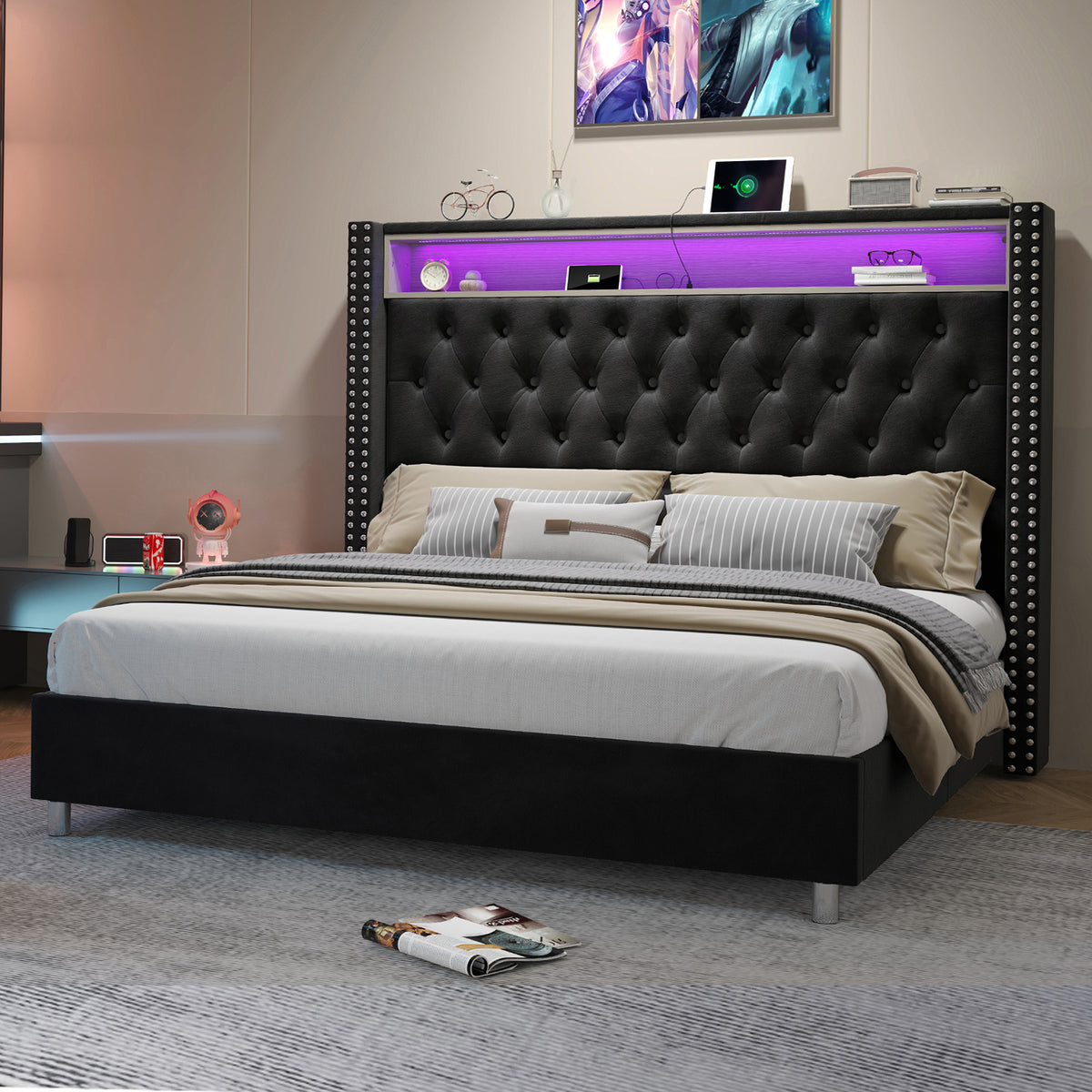bed frame 53 6 inch tall headboard led lights - Temu