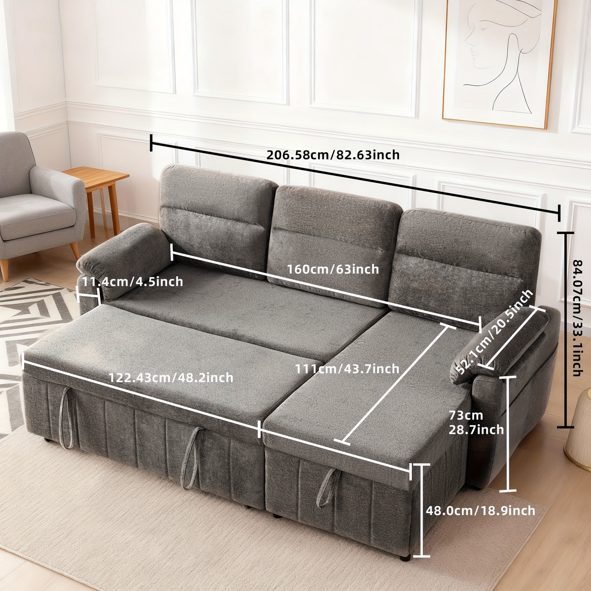 convertible sofa bed a pullout mattress featuring a chaise - Temu