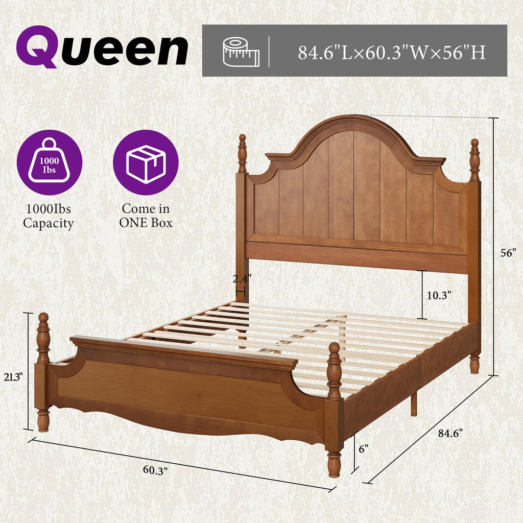 classic wooden bed frame a high arched headboard - Temu