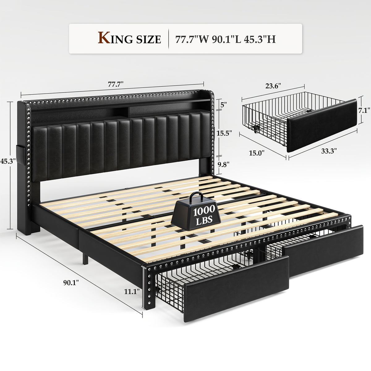king size upholstered bed frame storage 2 tier headboard 2 - Temu