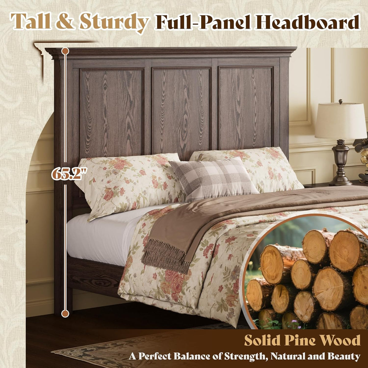 sturdy wooden bed frame featuring a 65 2 inch tall headboard - Temu