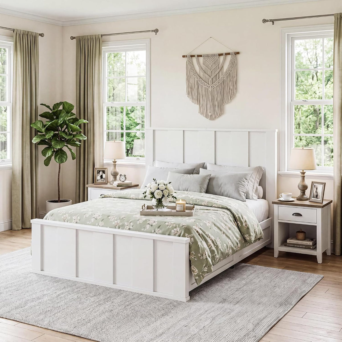 queen size platform bed frame tall wood headboard wood slats - Temu