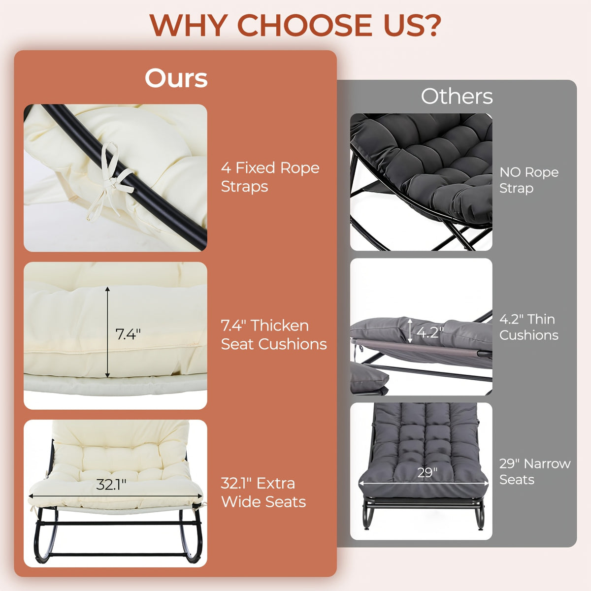 outdoor papasan rocking chair lounge chair cushion sturdy - Temu
