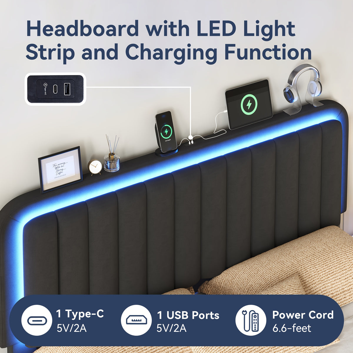 mraeer bed frame led lighting charging station full queen - Temu