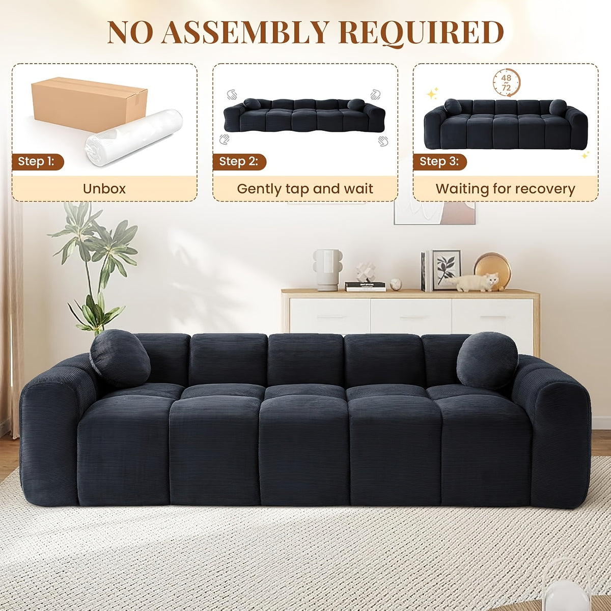 98 4 inch boneless sofa couch 2 pillows extra deep seats - Temu