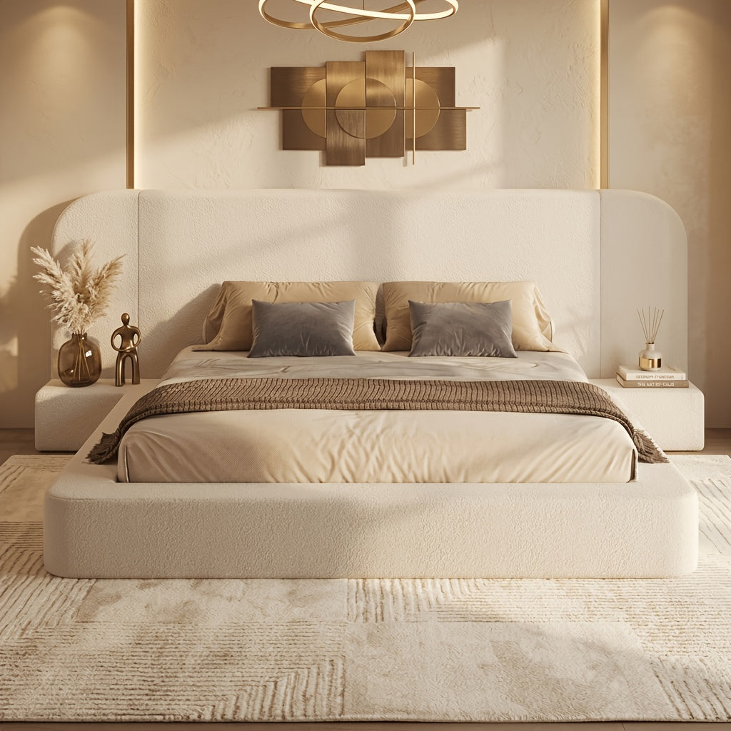 upholstered platform bed extended headboard side nightstands - Temu