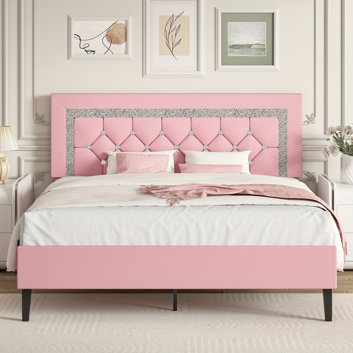 twin full queen size bed frame diamond headboard wood slats - Temu