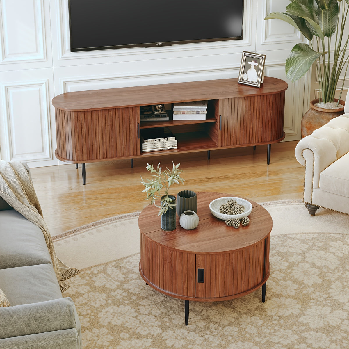 31 7 coffee table curved sliding door round coffee table - Temu