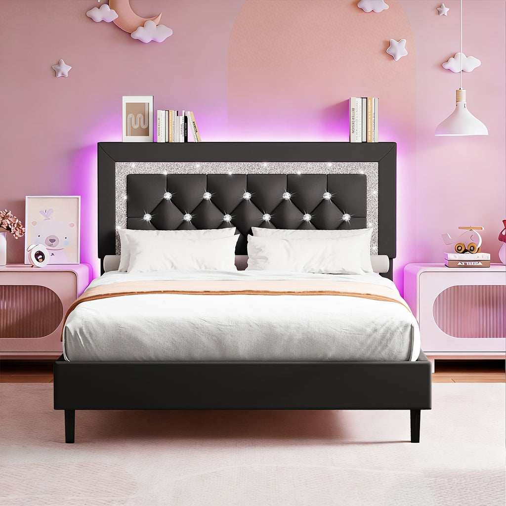 led lights king size bed frame storage headboard full queen - Temu