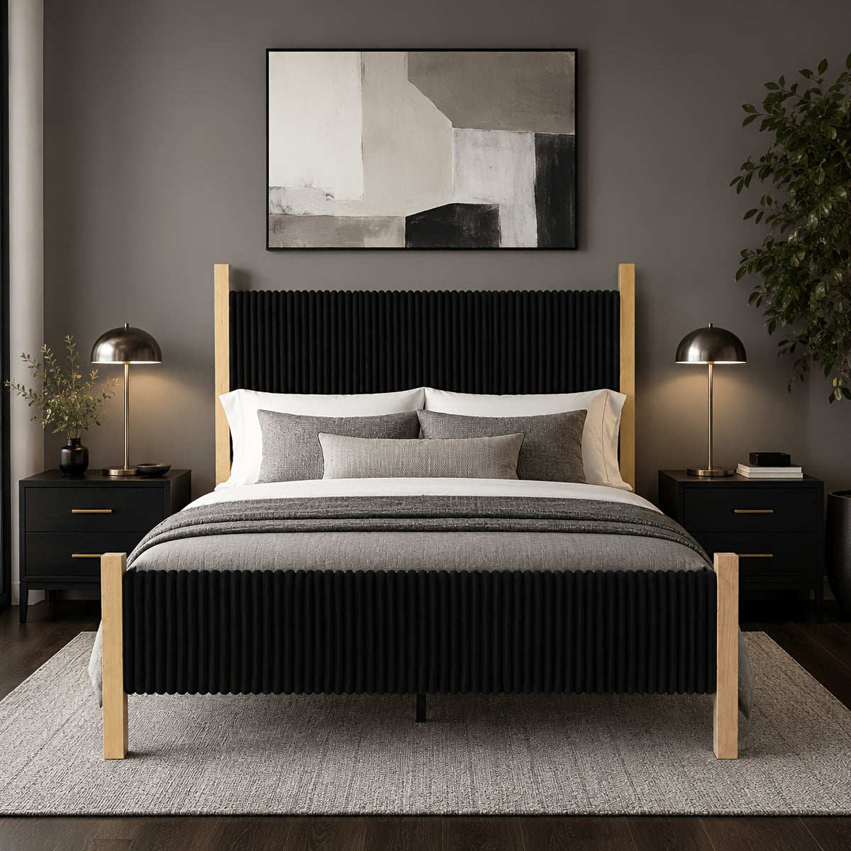 vertical fluted upholstered bed frame natural   - Temu