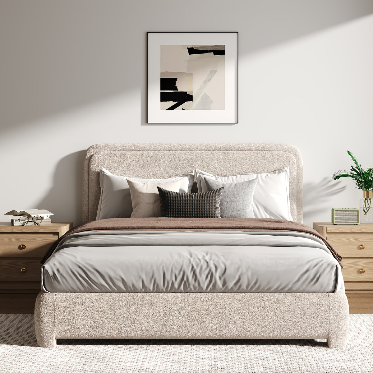 twin full   bed frame cloud boucle upholstered - Temu