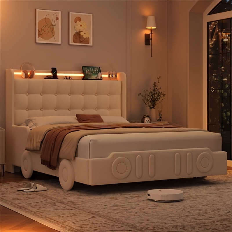 twin full queen upholstered bed frame led lights charging - Temu