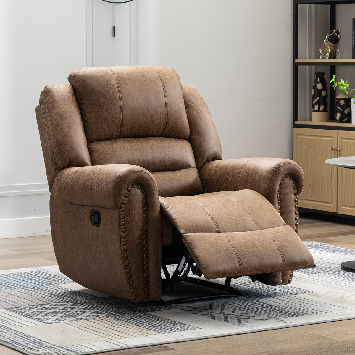 faux leather recliner chair classic traditional manual - Temu