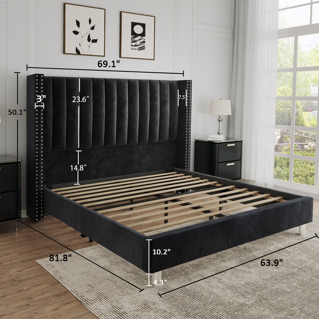 bed frame vertical channel upholstered tufted velvet - Temu
