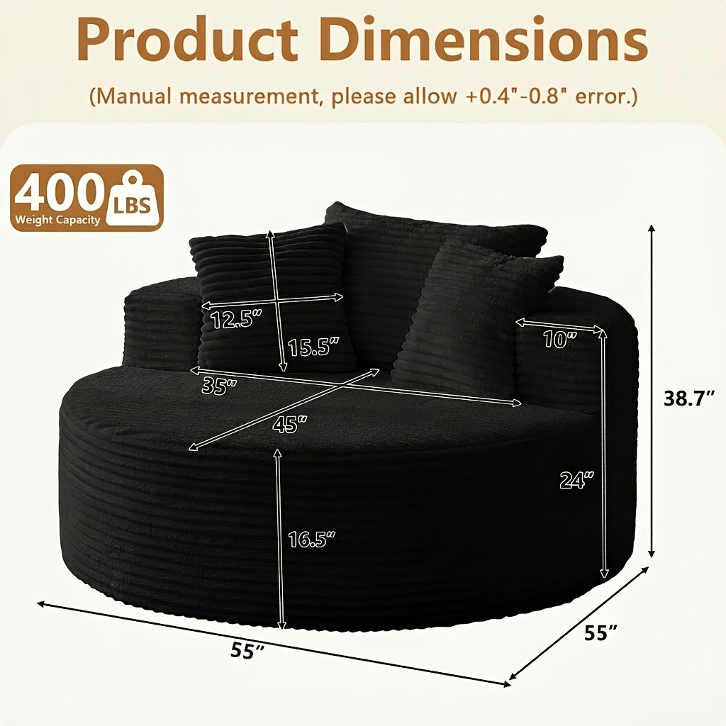 55 oversized round lounge chair boneless couch living room - Temu