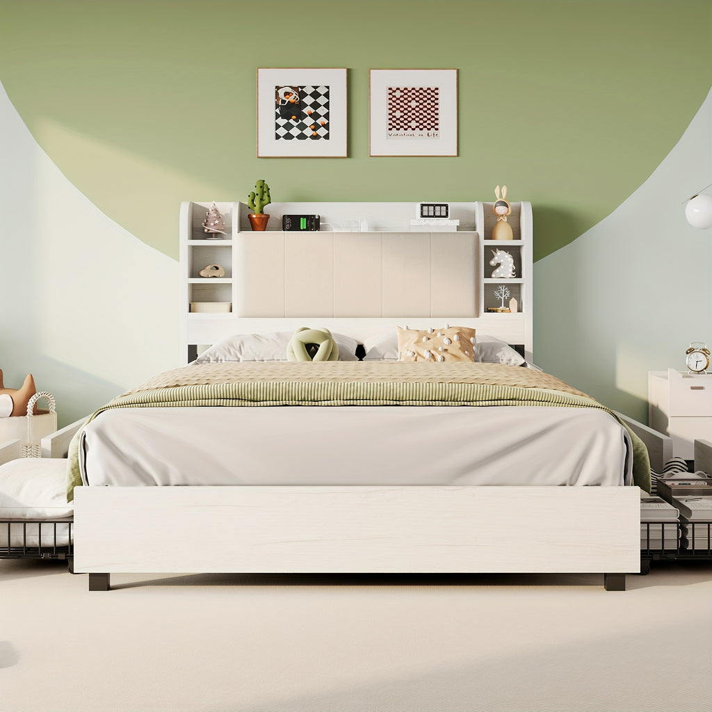 upholstered bed frame 4 storage drawers industrial bed frame - Temu