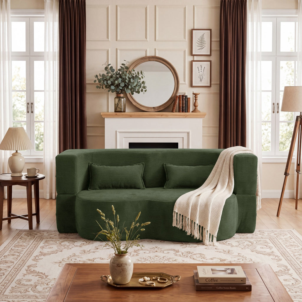 modern floor sofa 2 pillows convertible plush corduroy foam - Temu