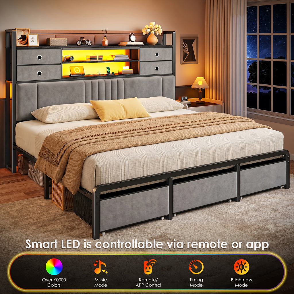 bed   drawers charging station upholstered - Temu