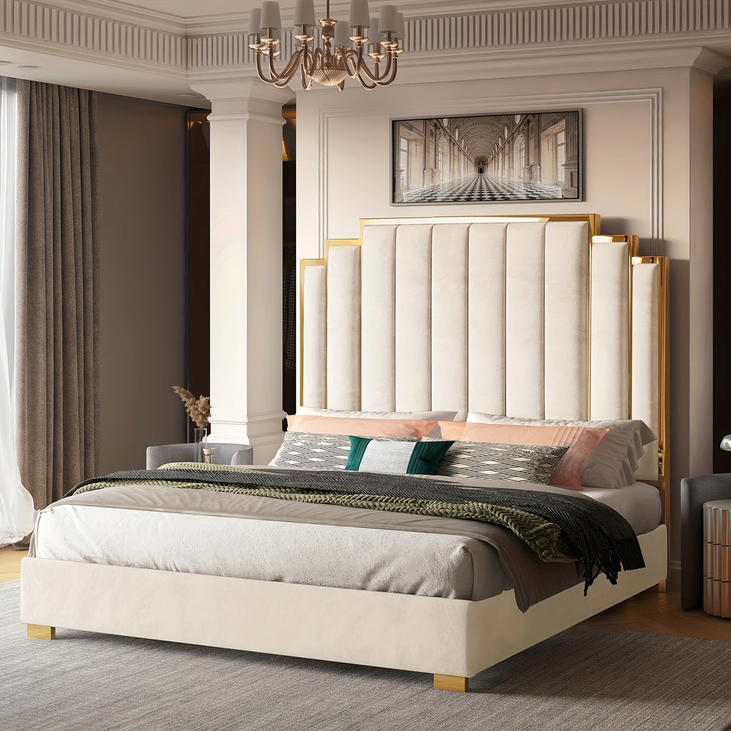 a platform bed frame measuring 65 inches featuring a velvet - Temu