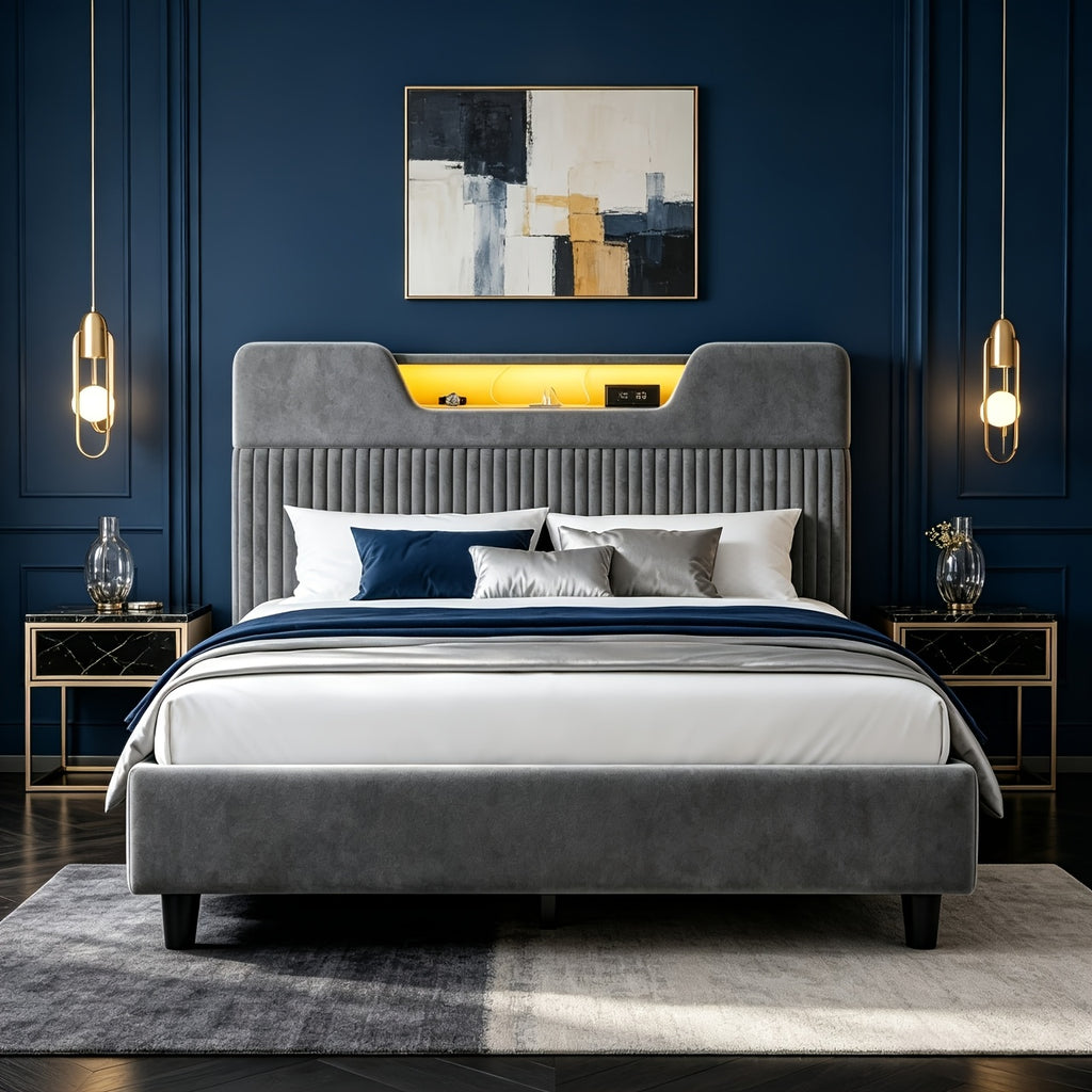 block hollow velvet bed frame led - Temu