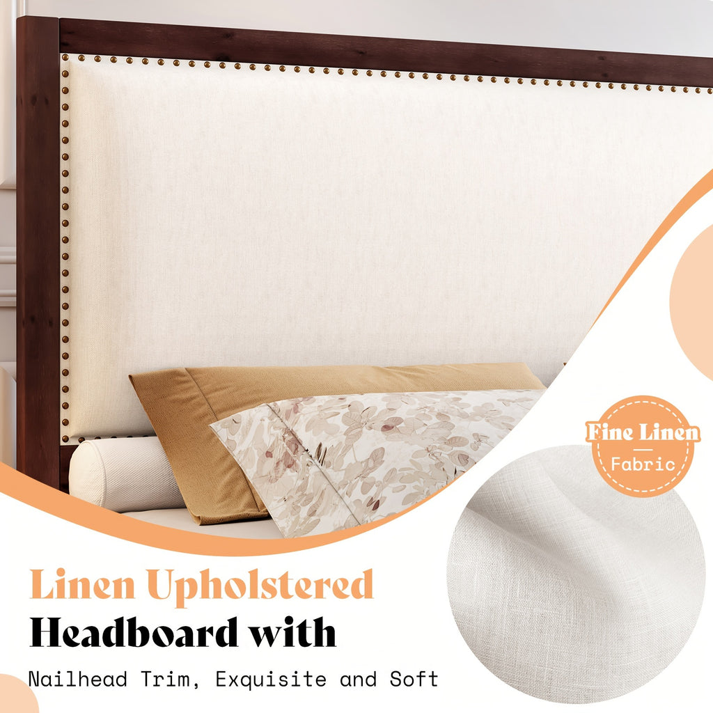 a platform bed featuring a sturdy wooden frame a linen - Temu