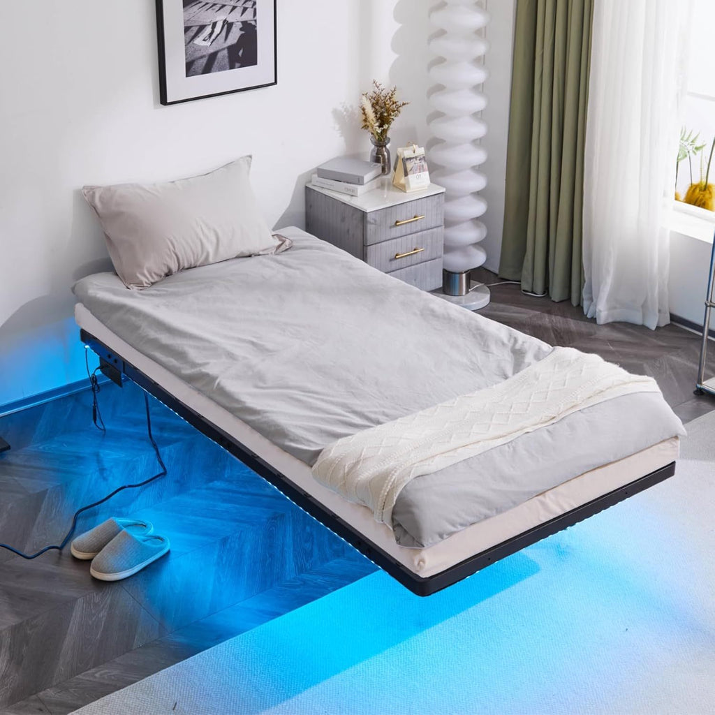 king floating bed frame usb led 14 heavy duty metal platform - Temu