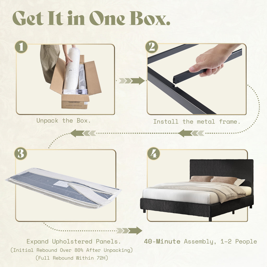 platform bed frame upholstered corduroy headboard fully - Temu