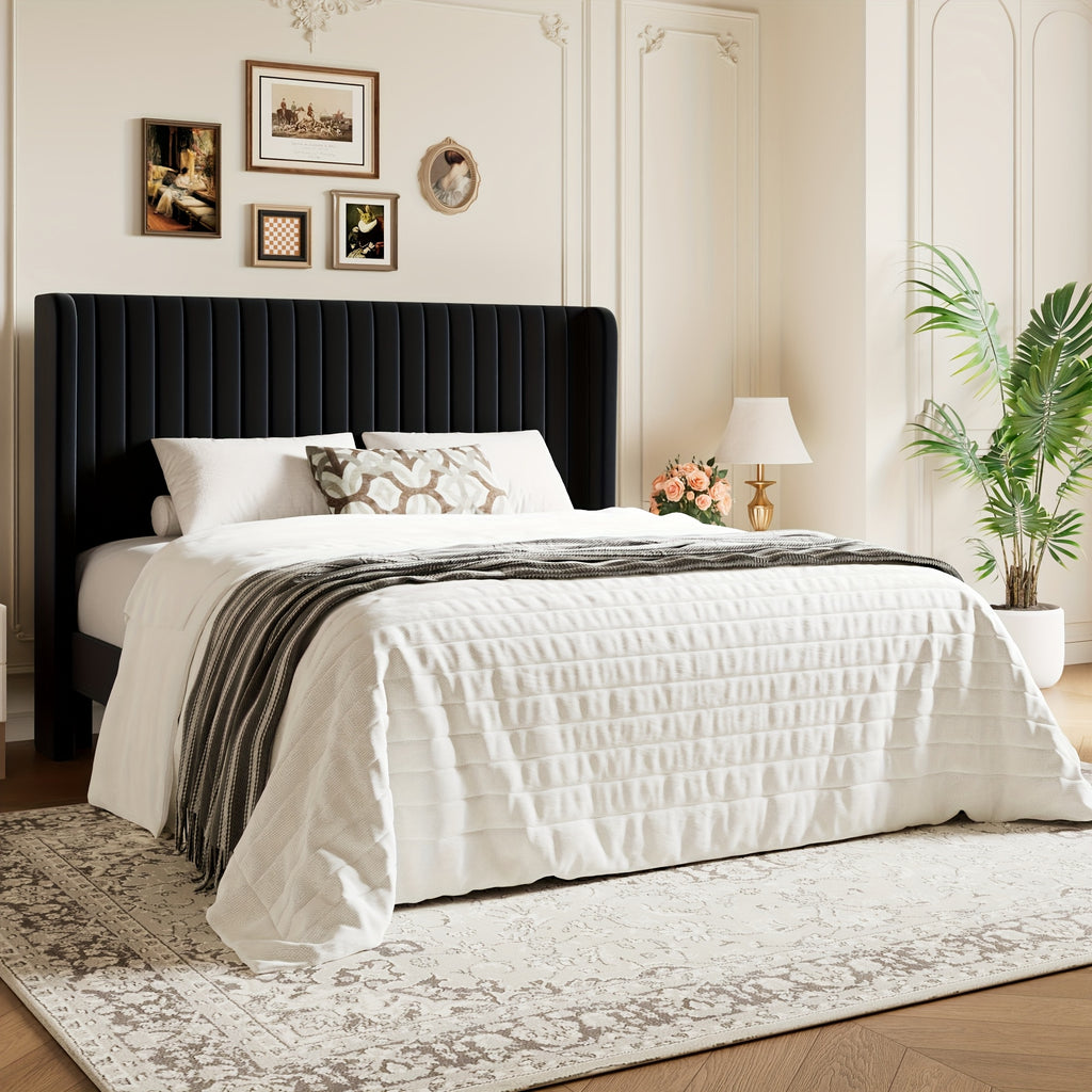 wingback velvet upholstered platform bed frame - Temu