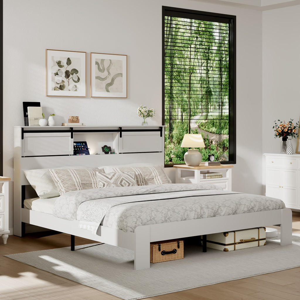 king queen wooden platform bed frame headboard modern - Temu