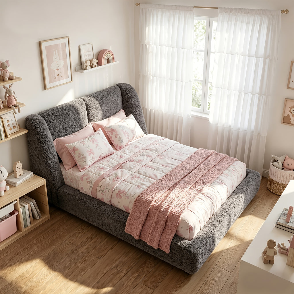 bohemian cloud bed frame queen size 5 sherpa headboard low - Temu