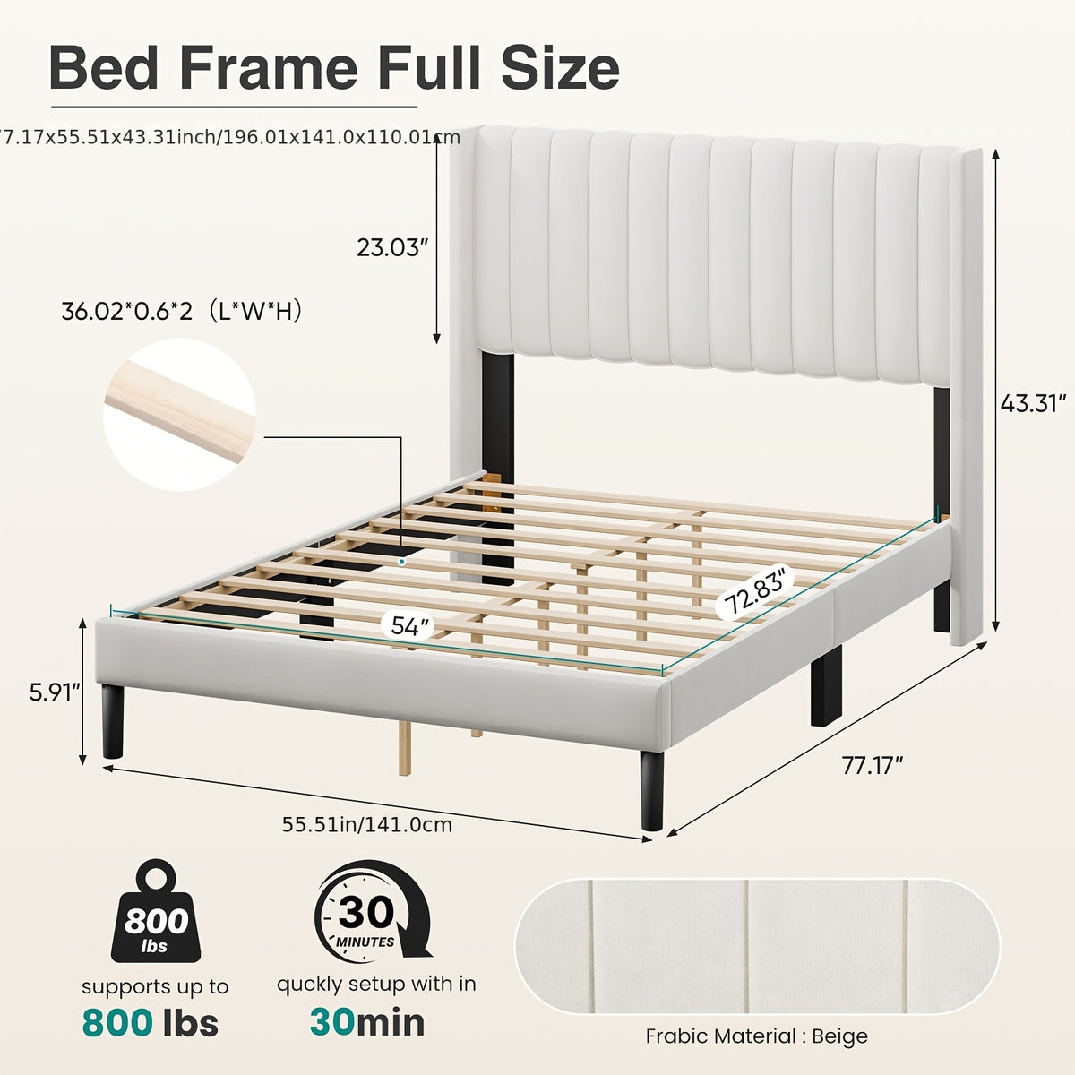 500 lbs capacity upholstered platform bed pu fleece fabric - Temu