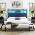 wooden platform bed bookcase headboard 4 storage drawers - Temu