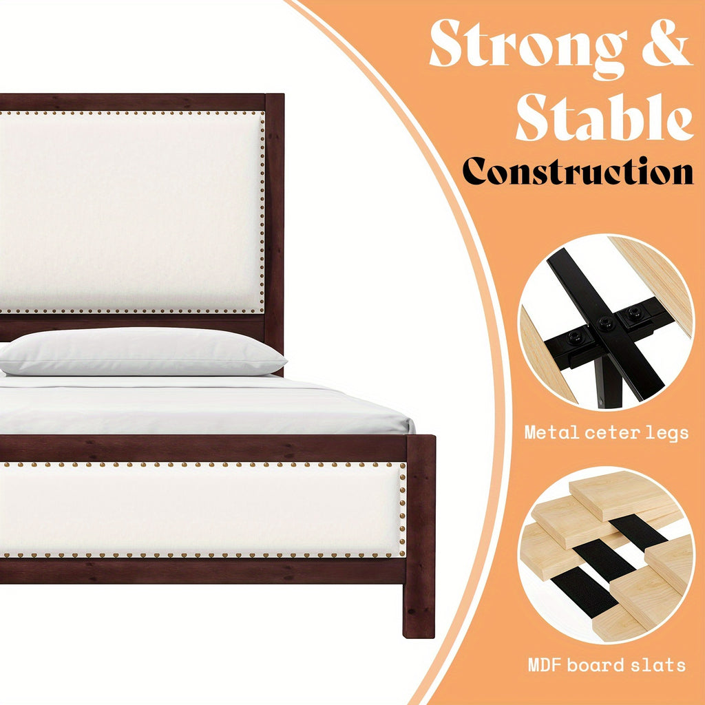 a platform bed featuring a sturdy wooden frame a linen - Temu