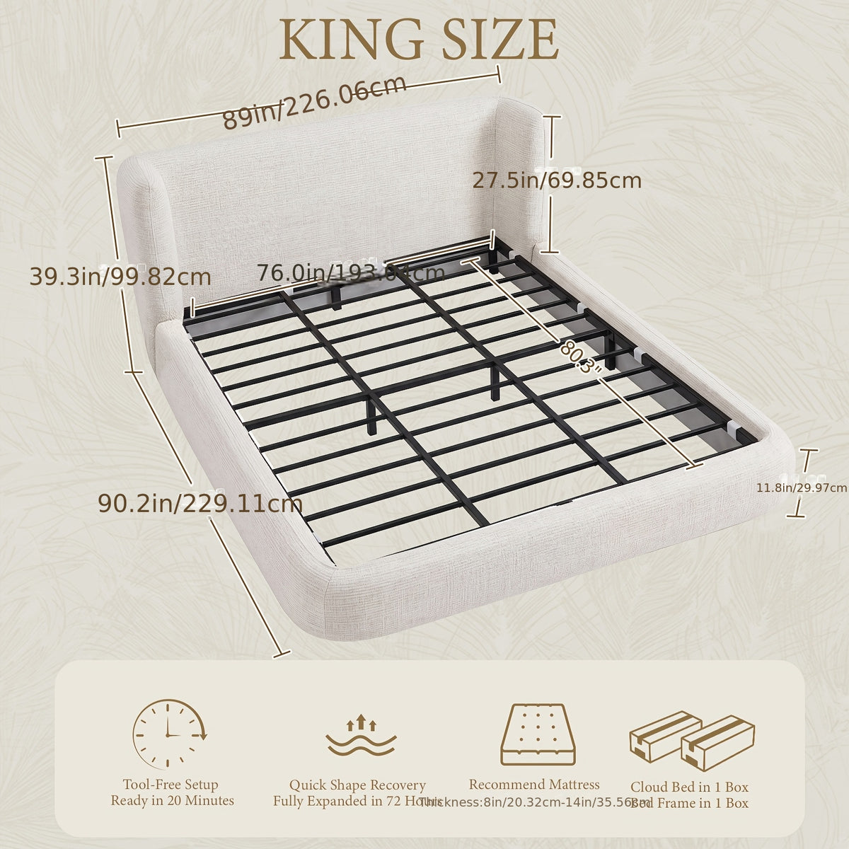 upholstered platform bed frame a headboard backrest - Temu