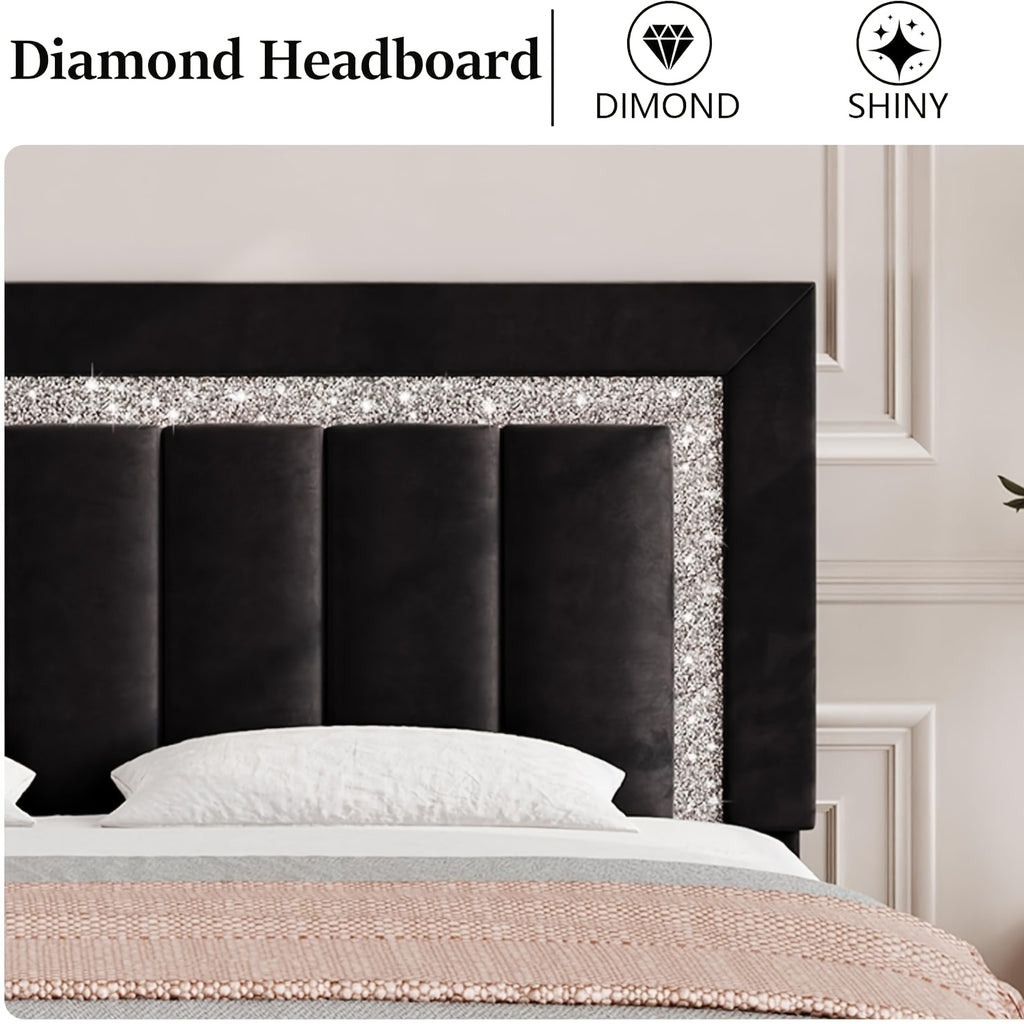 twin full queen size bed frame black velvet upholstered bed - Temu