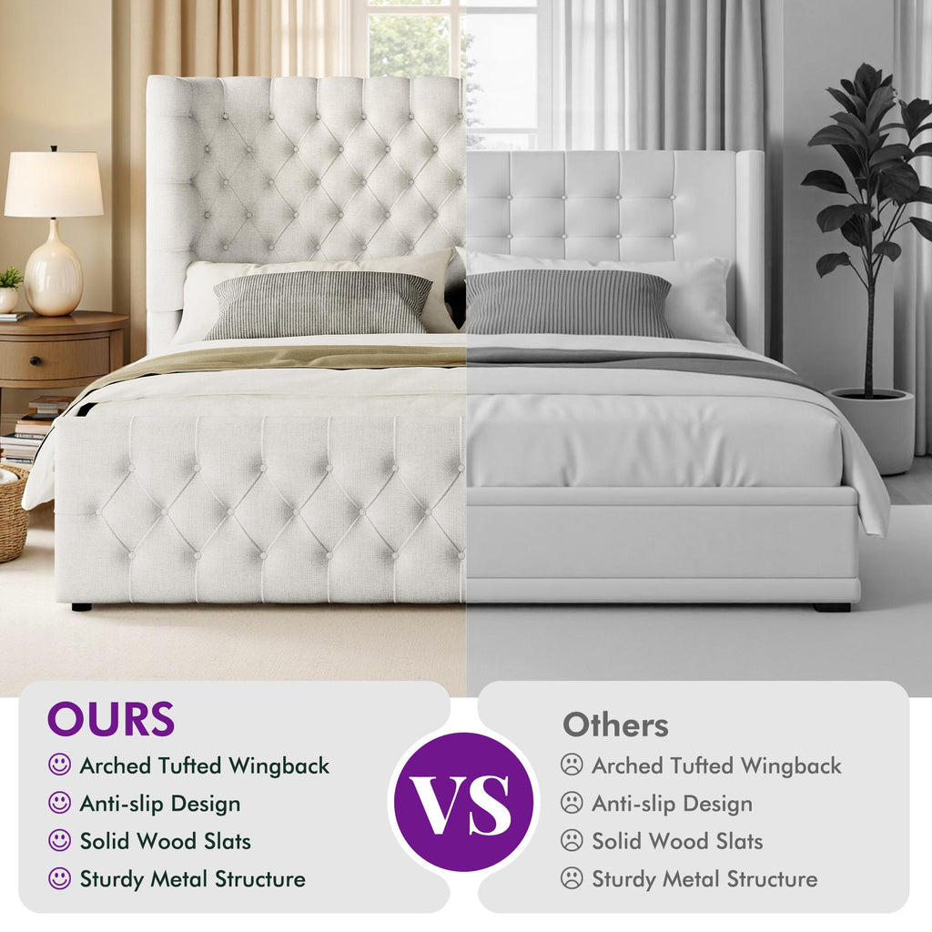 platform bed frame upholstered curved wingback - Temu