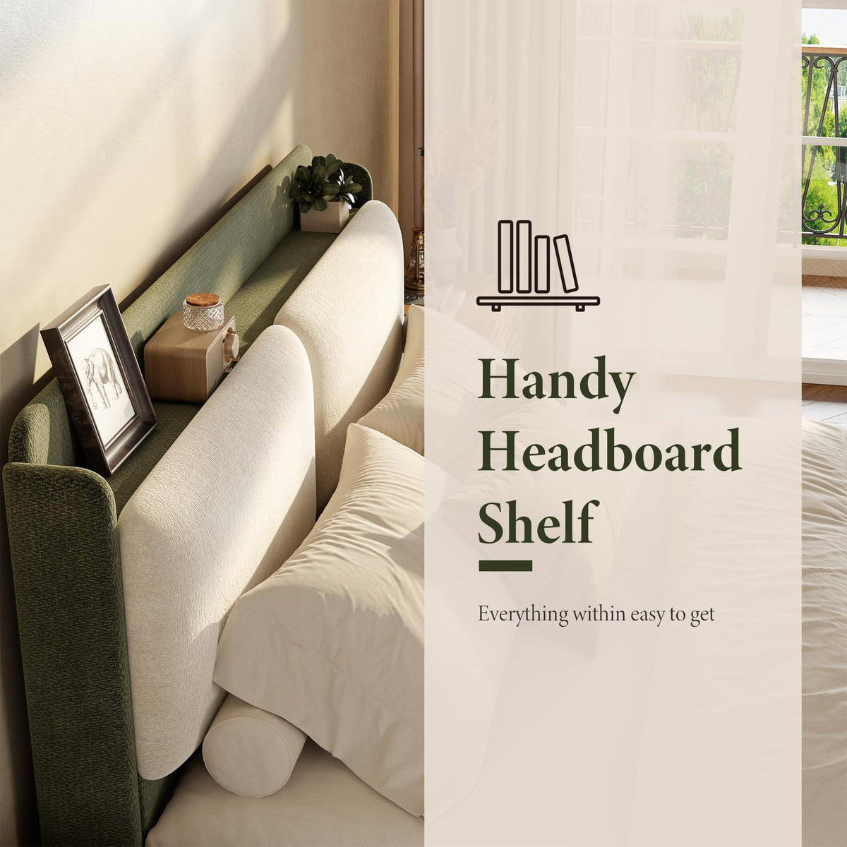 upholstered bed frame recessed shelf headboard wingback - Temu