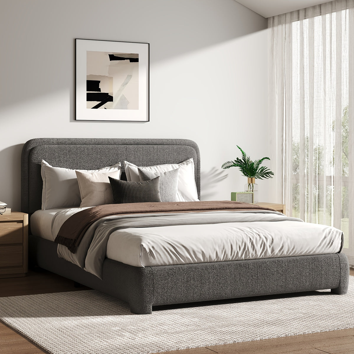 twin full   bed frame cloud boucle upholstered - Temu