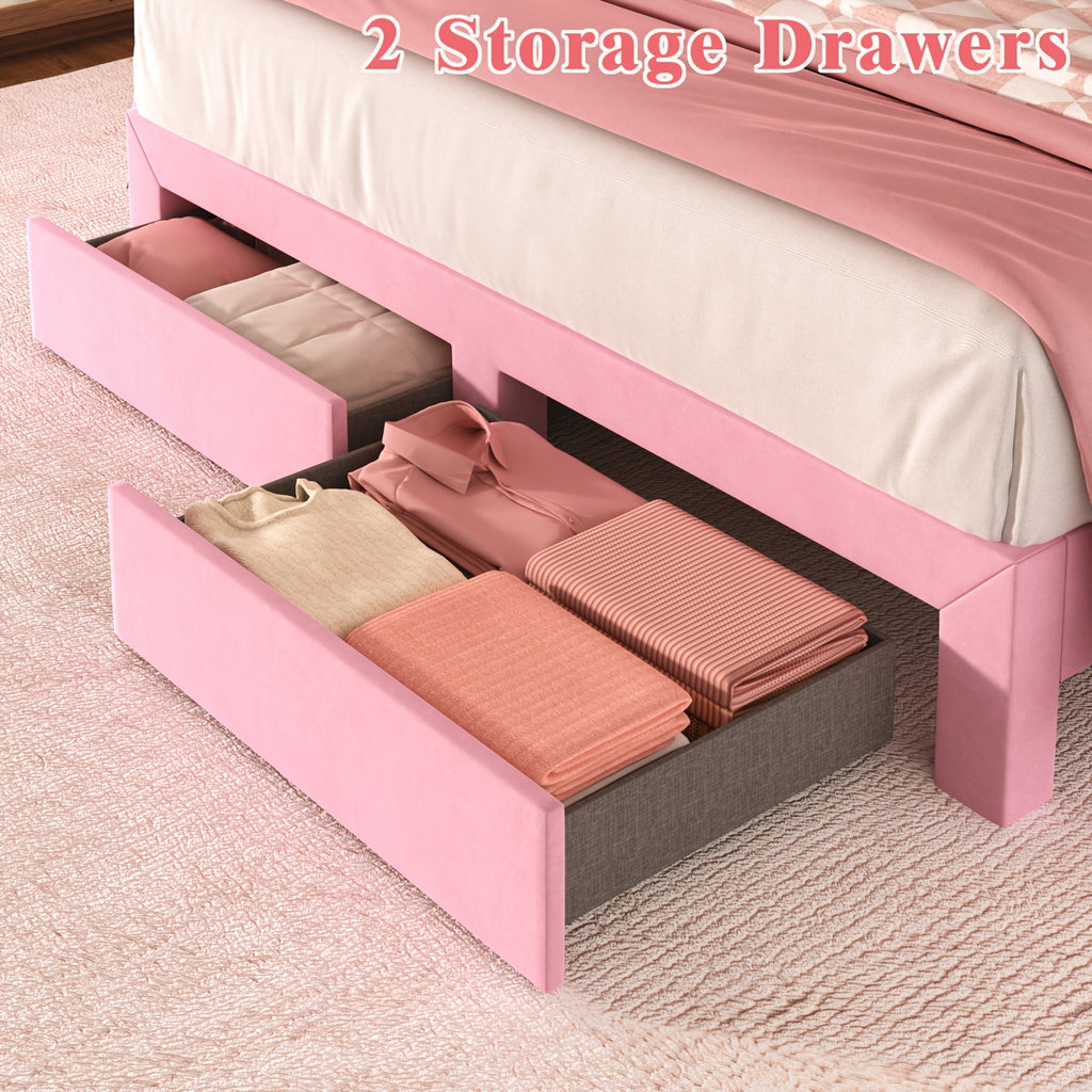 pink bed frame led headboard charging station 2 storage - Temu