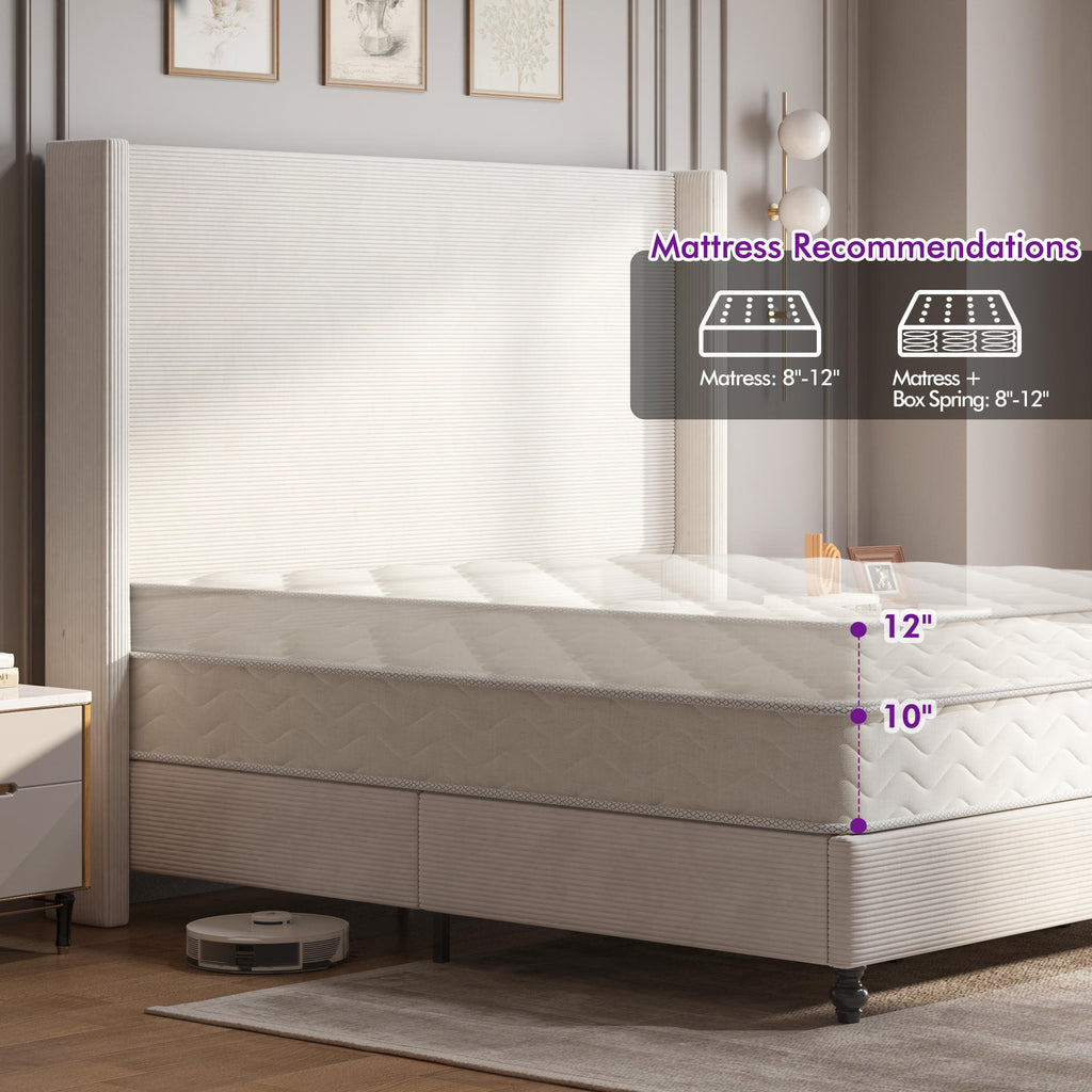 corduroy upholstered bed frame tall wingback headboard solid - Temu