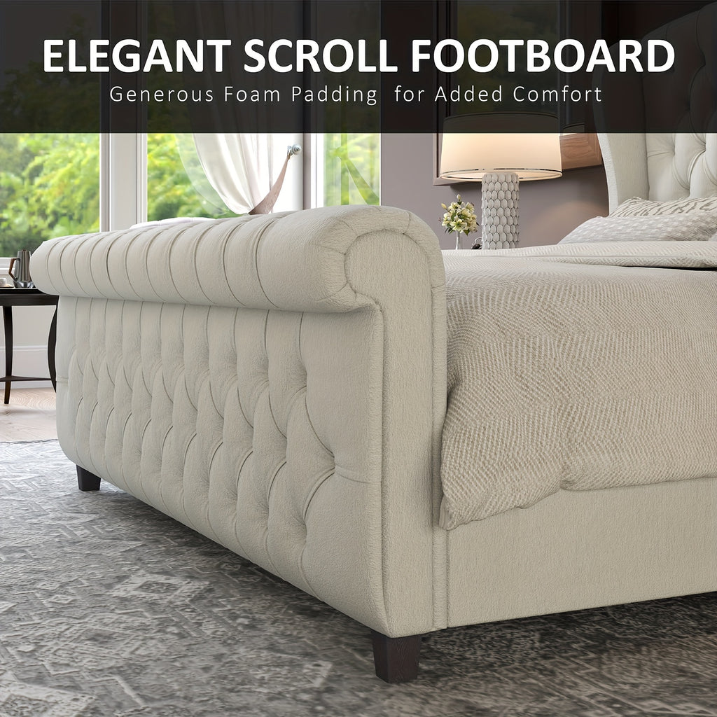 platform bed frame chenille upholstered   scroll - Temu