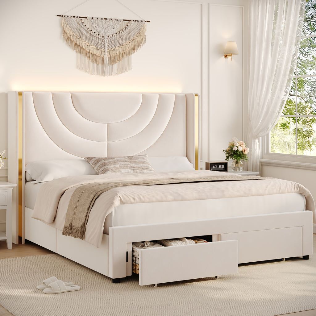 fultru full queen king upholstered led bed frame 2 storage - Temu