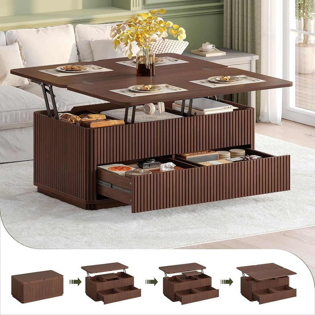 fluted lift top coffee table 2 drawers large hidden storage - Temu