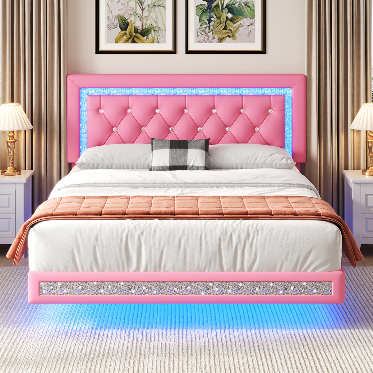 mraeer diamond quilted velvet silent full queen bed frame - Temu