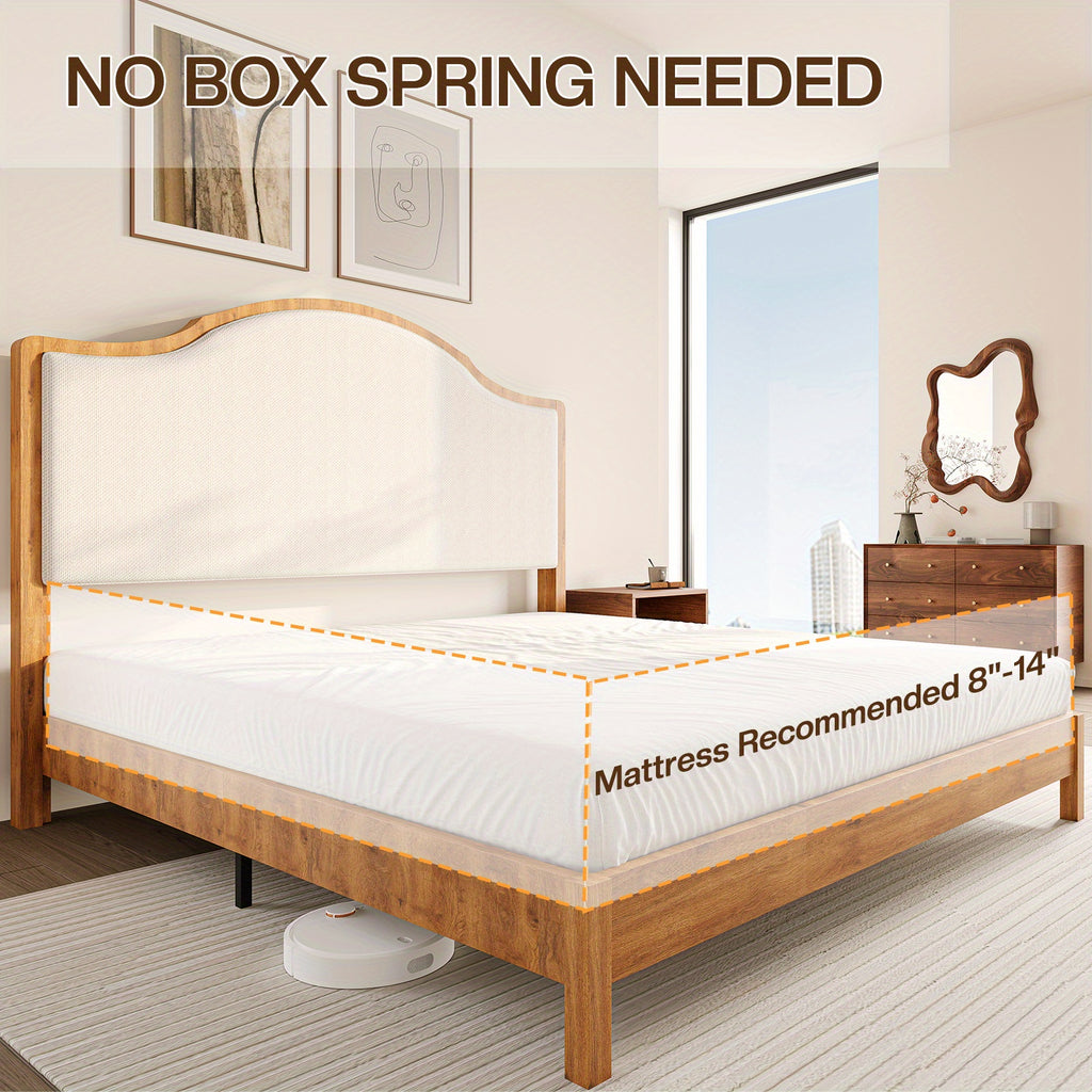 solid wood platform bed frame upholstered curved - Temu