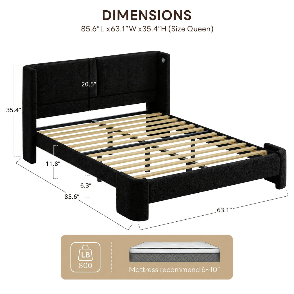 queen bed frame usb ports wingback headboard boucle - Temu