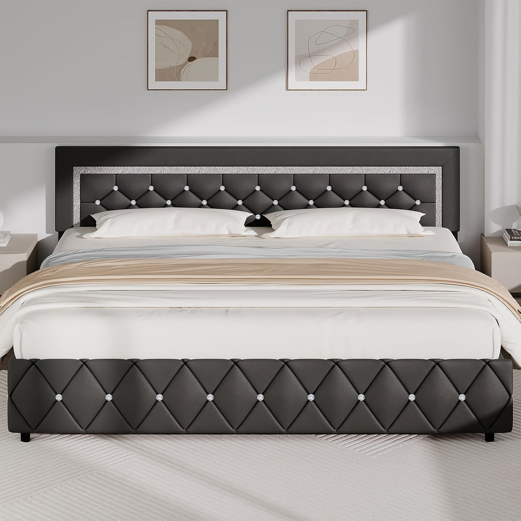 twin full queen king bed frame padded platform bed - Temu