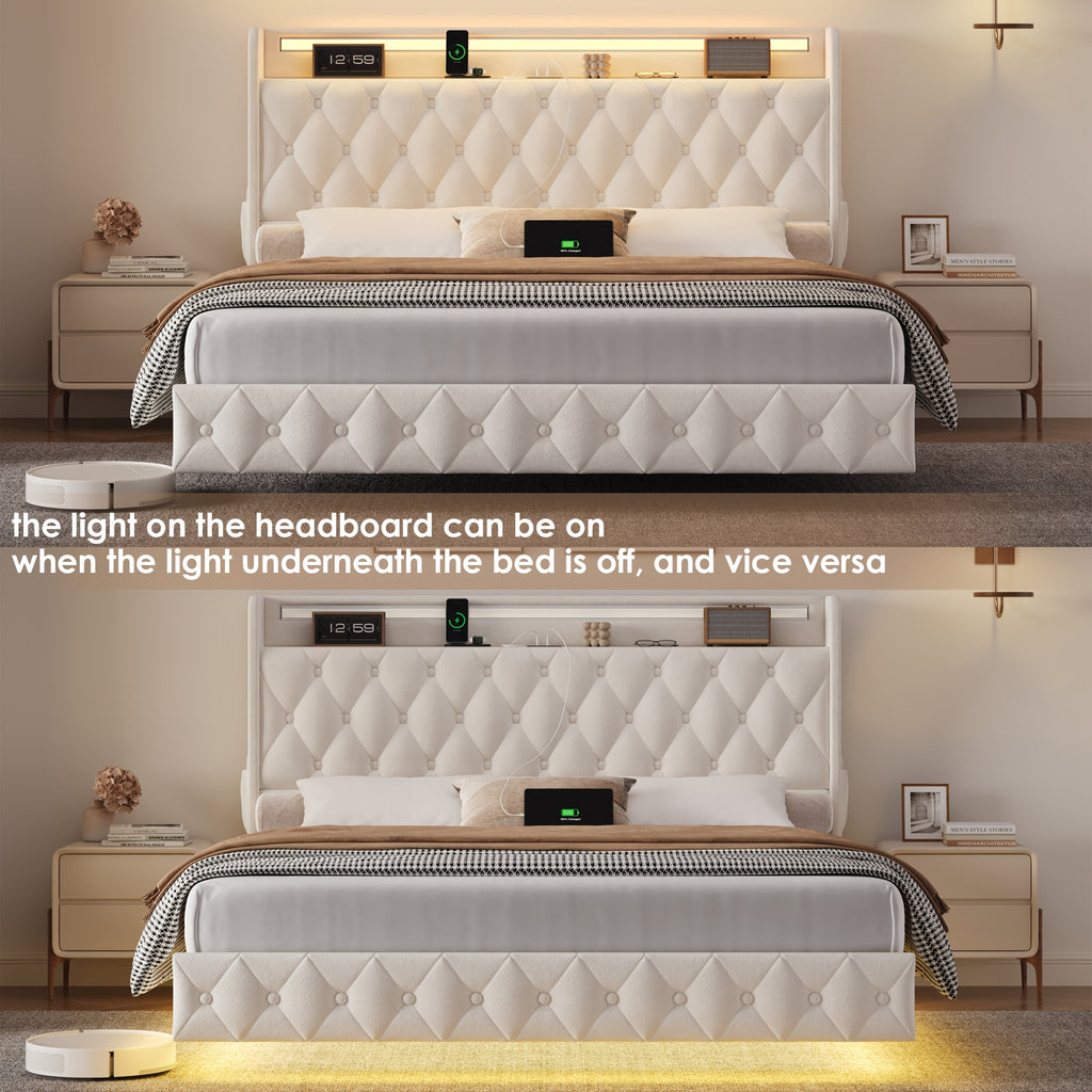 full queen size floating bed frame led lights charging - Temu